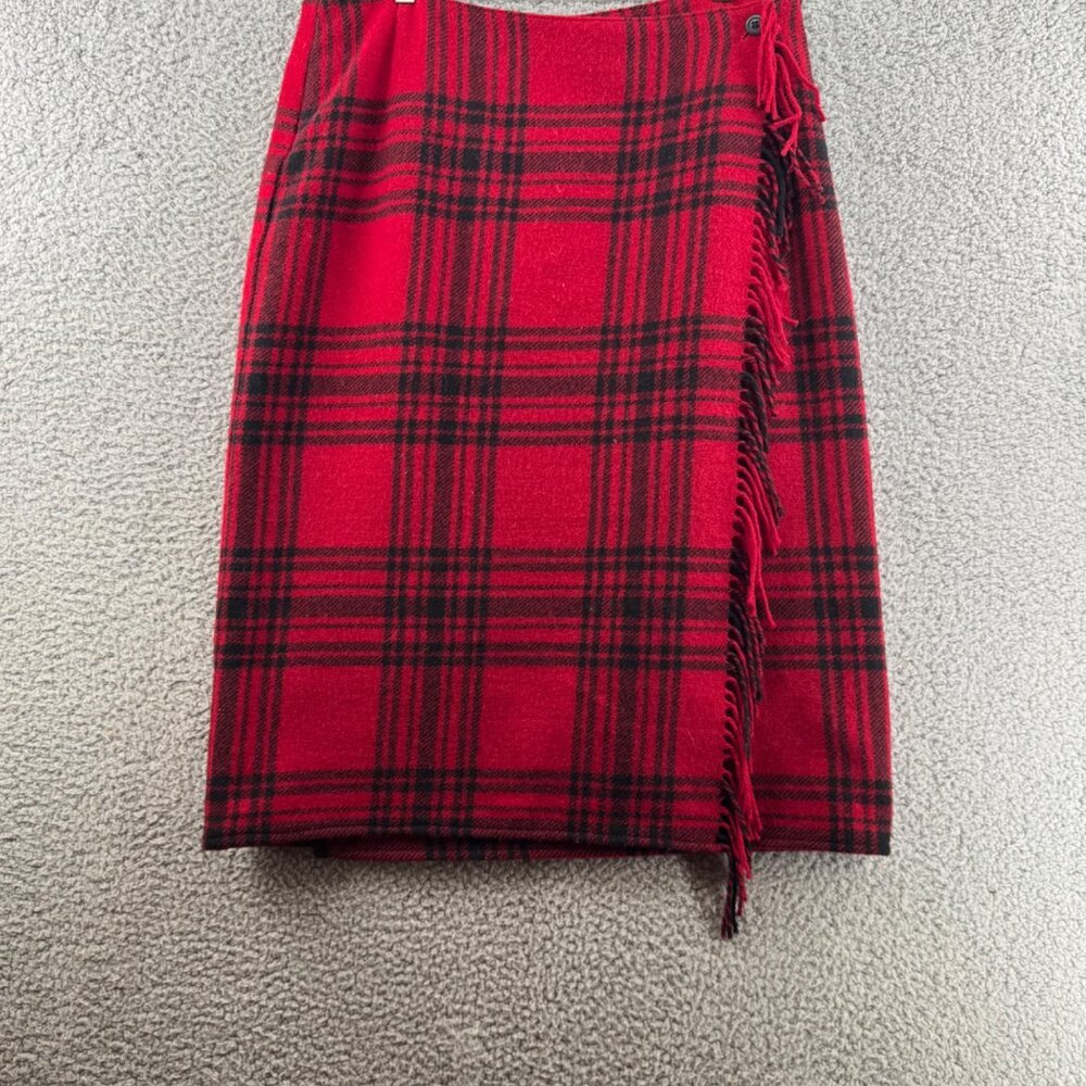 Eddie Bauer Legend  Blanket Skirt Plaid Red & Black Wool Blend Size 12